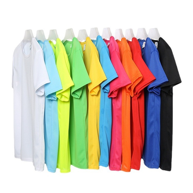 High quality 16 colors solid 170 grams Custom OEM polyester t shirt blank Plain blank men women quick dry sport t shirts