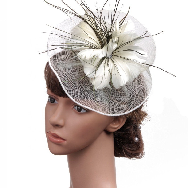 Wholesale hot sale printed flower british banquet wedding linen feather lady top hat