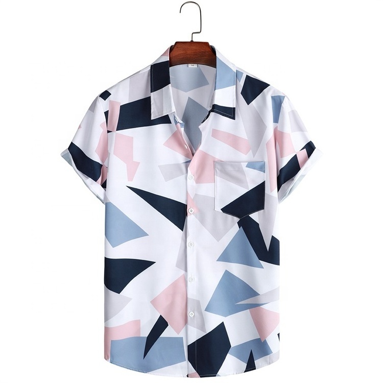 Men's Casual Fit Non Ironing Short Sleeve Logo Custom Summer Cool Button Down Tropical Holiday Beach Shirt Hawaiian Shirts