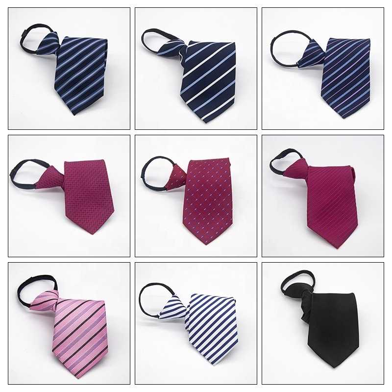 wholesale mens business formal causal zipper striped tie for men neck tie fashion custom printed polyester silk ties