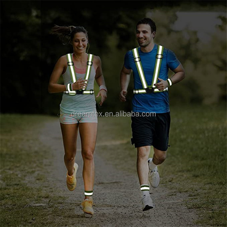 OEM Logo Custom Factory Outdoor Running Walking High Visibility Adjustable Elastic Reflective Safety Vest Glow Belt Strap Gear