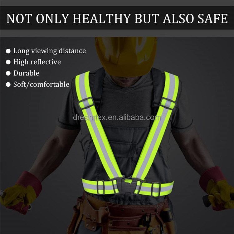 OEM Logo Custom Factory Outdoor Running Walking High Visibility Adjustable Elastic Reflective Safety Vest Glow Belt Strap Gear