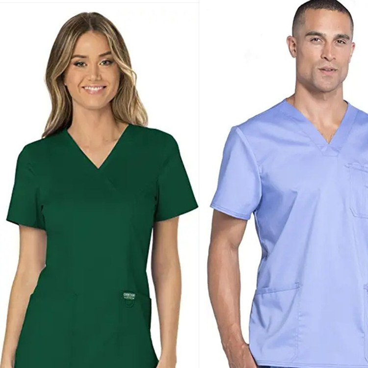 oem logo custom uniform top pant set short sleeve hospital staff men women nursing nurse signature 100% cotton scrub scrubs