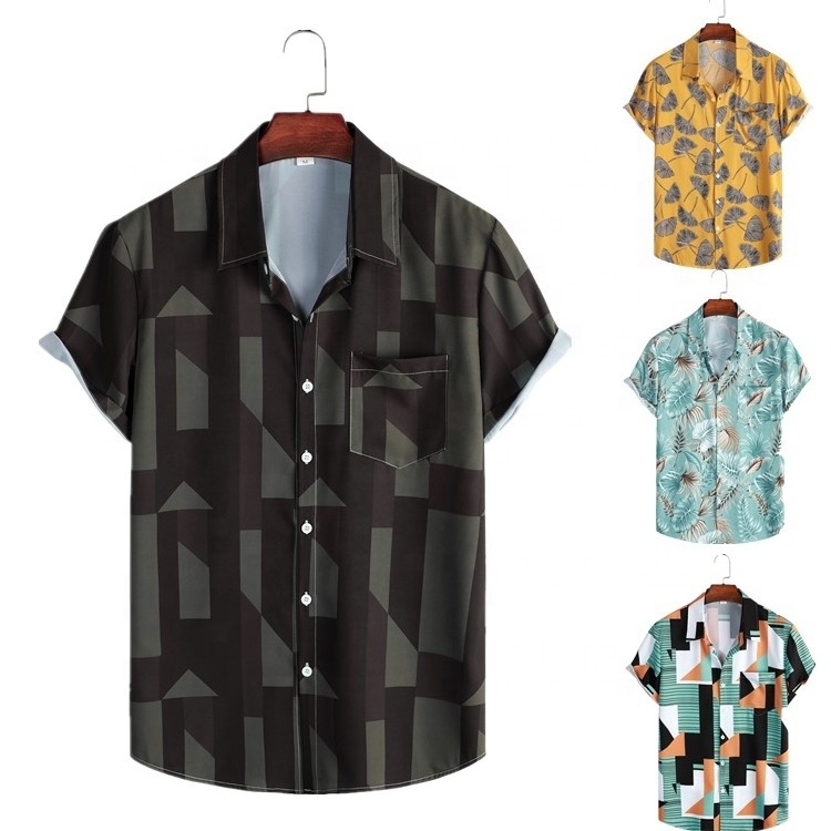 Men's Casual Fit Non Ironing Short Sleeve Logo Custom Summer Cool Button Down Tropical Holiday Beach Shirt Hawaiian Shirts