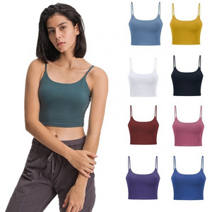 wholesale nylon spandex girl women sports gym fitness yoga work out plain oem logo custom vest crop top women's tank top