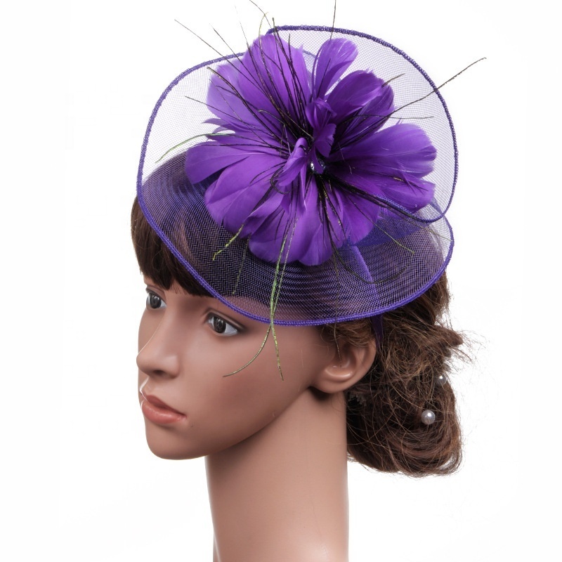 Wholesale hot sale printed flower british banquet wedding linen feather lady top hat