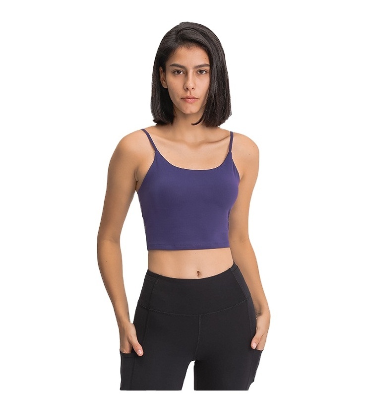 wholesale nylon spandex girl women sports gym fitness yoga work out plain oem logo custom vest crop top women's tank top