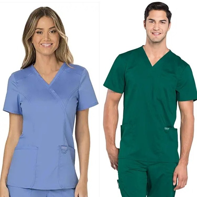 oem logo custom uniform top pant set short sleeve hospital staff men women nursing nurse signature 100% cotton scrub scrubs