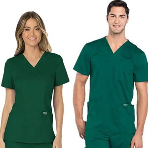 oem logo custom uniform top pant set short sleeve hospital staff men women nursing nurse signature 100% cotton scrub scrubs