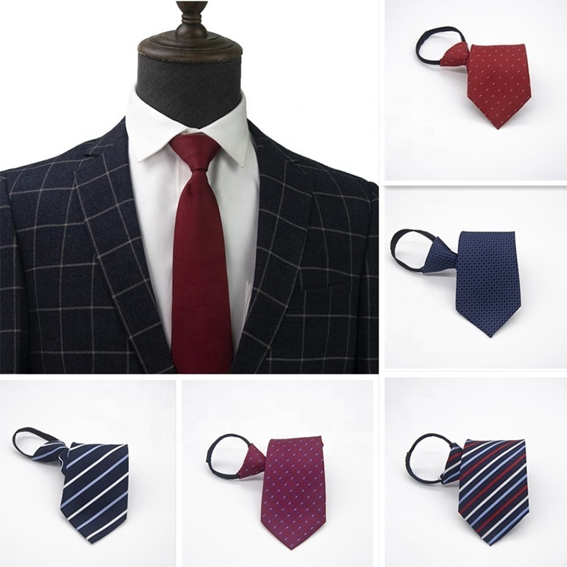 wholesale mens business formal causal zipper striped tie for men neck tie fashion custom printed polyester silk ties