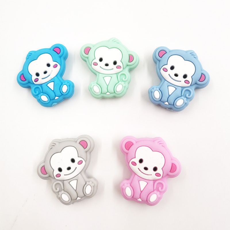 2022 New Cute Animal Monkey Bead Teether DIY Organic Custom Teether Toys Monkey shape Food Grade Silicone Teething Beads