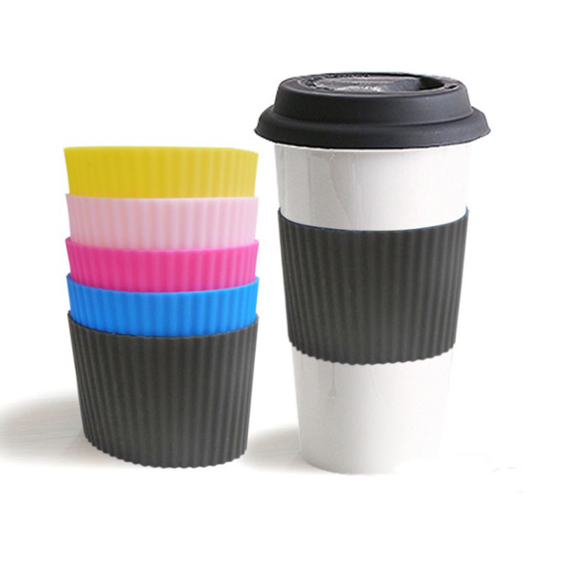 Custom ceramic coffee cup sleeves colorful silicone sleeve cup holder wholesale