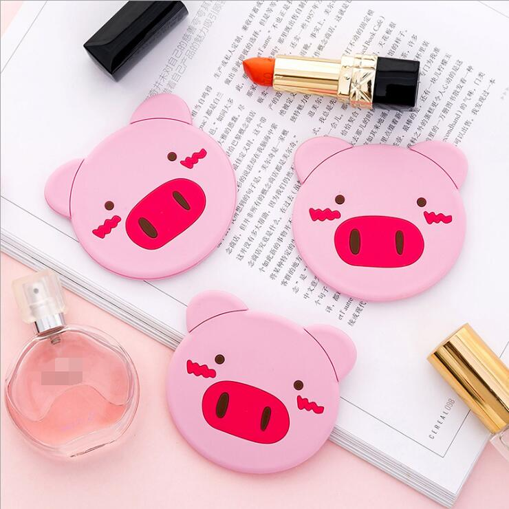 free sample cartoon cute pig portable silicone makeup pocket mirror