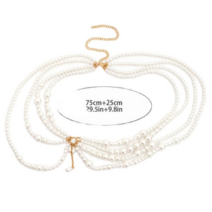 New Sexy Simple Pearl Metal With Diamond Multi-layer Body Chain Waist Chain