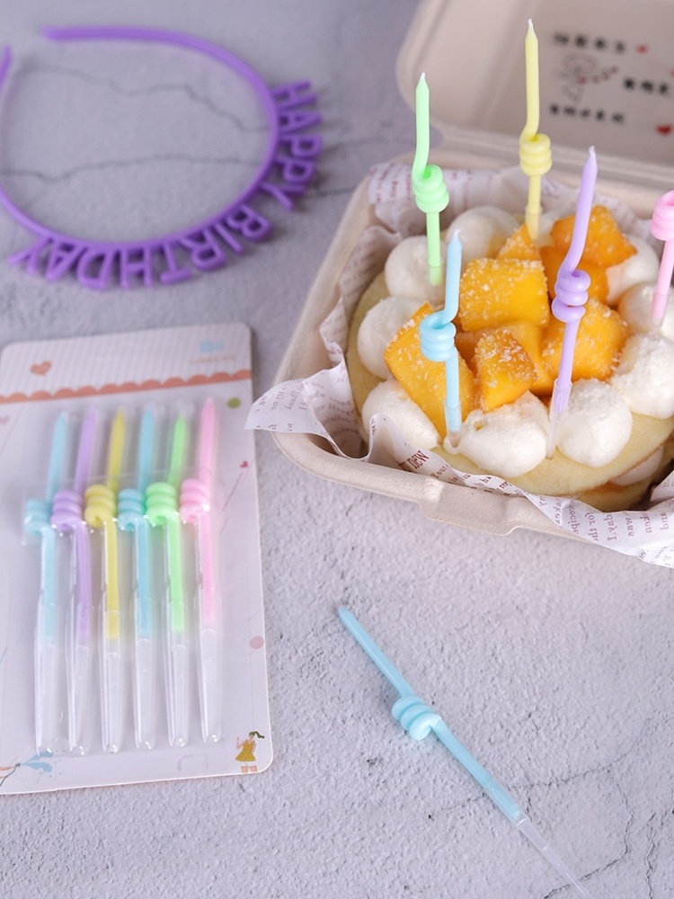 Funny Thin Pastel-Color with Twirl Spiral Middle Birthday Candles Likes Gesture