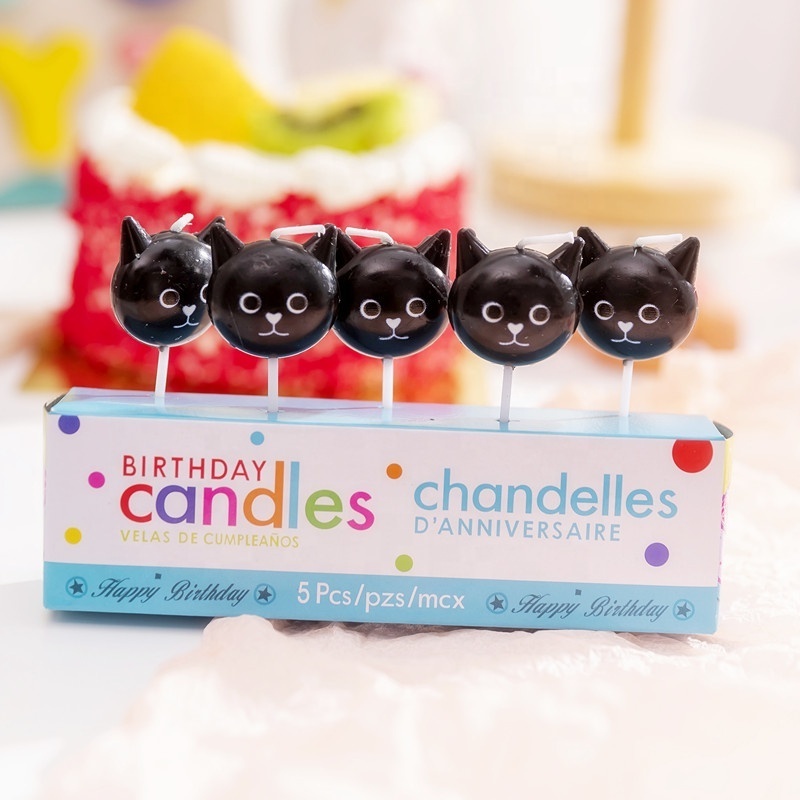 Fancy Korea Popular 3D Black Cat head Cake Candles Party Cartoon Cute Smile Candles for Cupcake Cake Topper