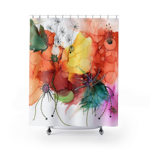 Boho Colorful Whimsical Unique Shower Curtains 71x74 in Marble Abstract Curtains Art Artist Contemporary Bath Decor