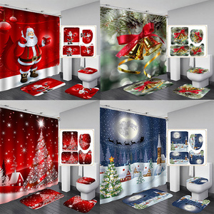 High Quality Polyester Designer 3D Printing Luxury Christmas Customize Dropship Home Waterproof Bath Curtains Set