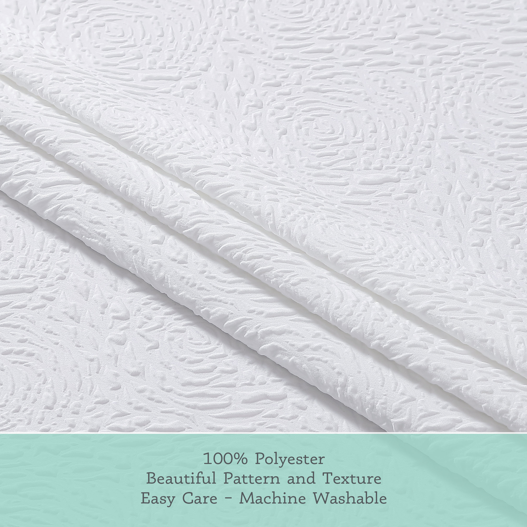 Elegant Floral Textured 3D Embossed Solid White Fabric Shower Curtain