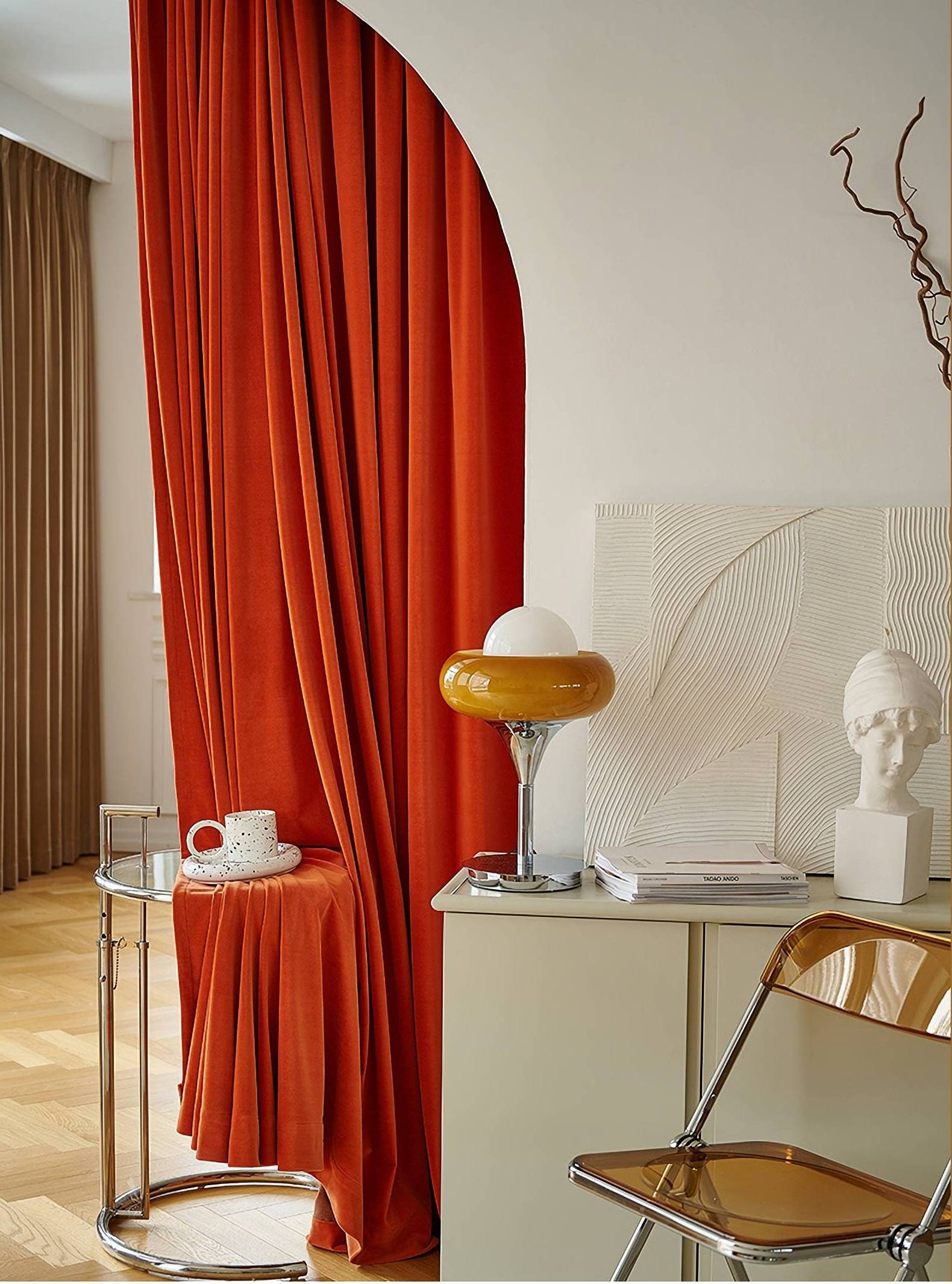 Custom Extra-long Opulent Bright Orange Luxury Grommet Window Velvet Curtains for Bedroom and Living Room