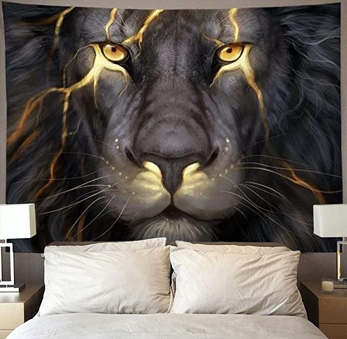 Golden Cool Lion King panting Wall Tapestry Hippie Art Tapestry Wall Hanging Home Decor for Living Room