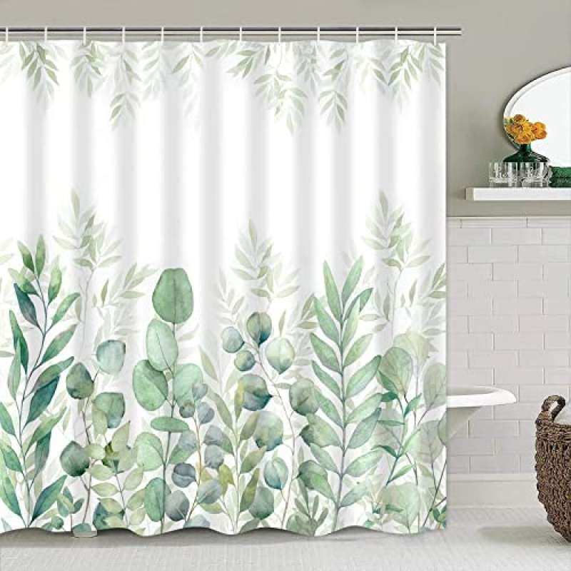 Funny Quotes Shower Curtain Sets with Non-Slip Rugs, Toilet Lid Cover and Bath Mat, green Shower Curtains with 12 Hook