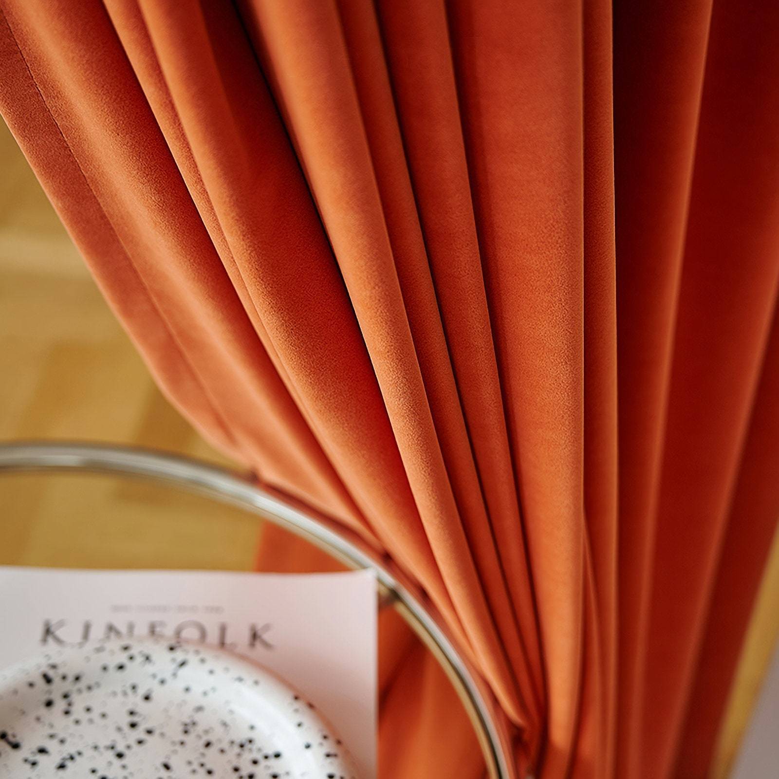 Custom Extra-long Opulent Bright Orange Luxury Grommet Window Velvet Curtains for Bedroom and Living Room