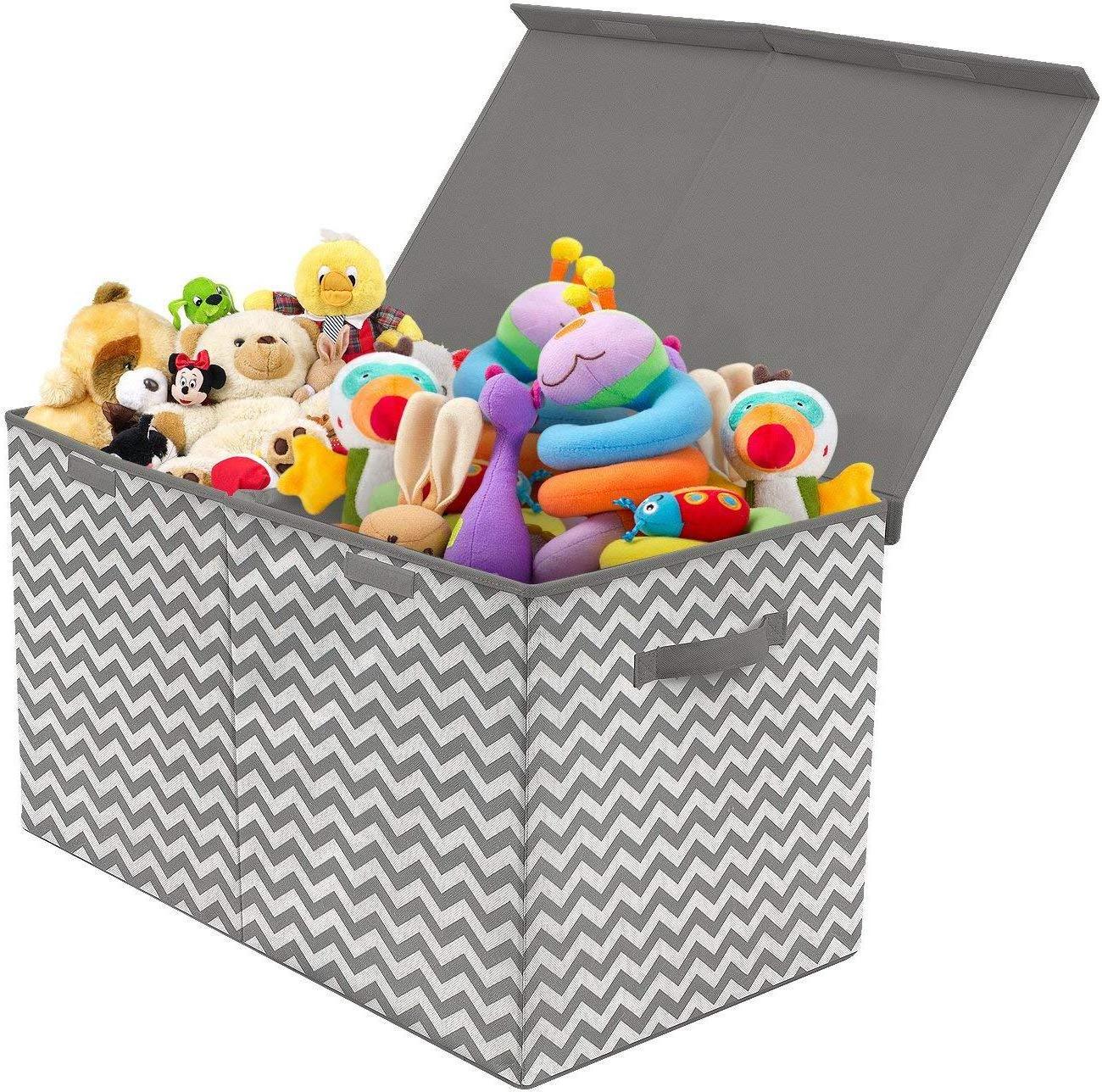 Collapsible Fabric Storage Box With Two Carry Handles Foldable Kids Cloth Fabric Storage Chest Bins Cubes Toy Organizer Chest