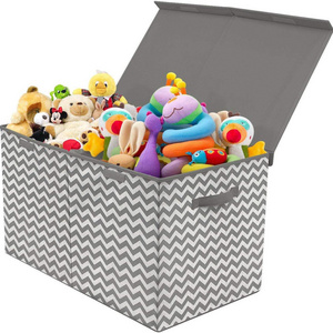 Collapsible Fabric Storage Box With Two Carry Handles Foldable Kids Cloth Fabric Storage Chest Bins Cubes Toy Organizer Chest