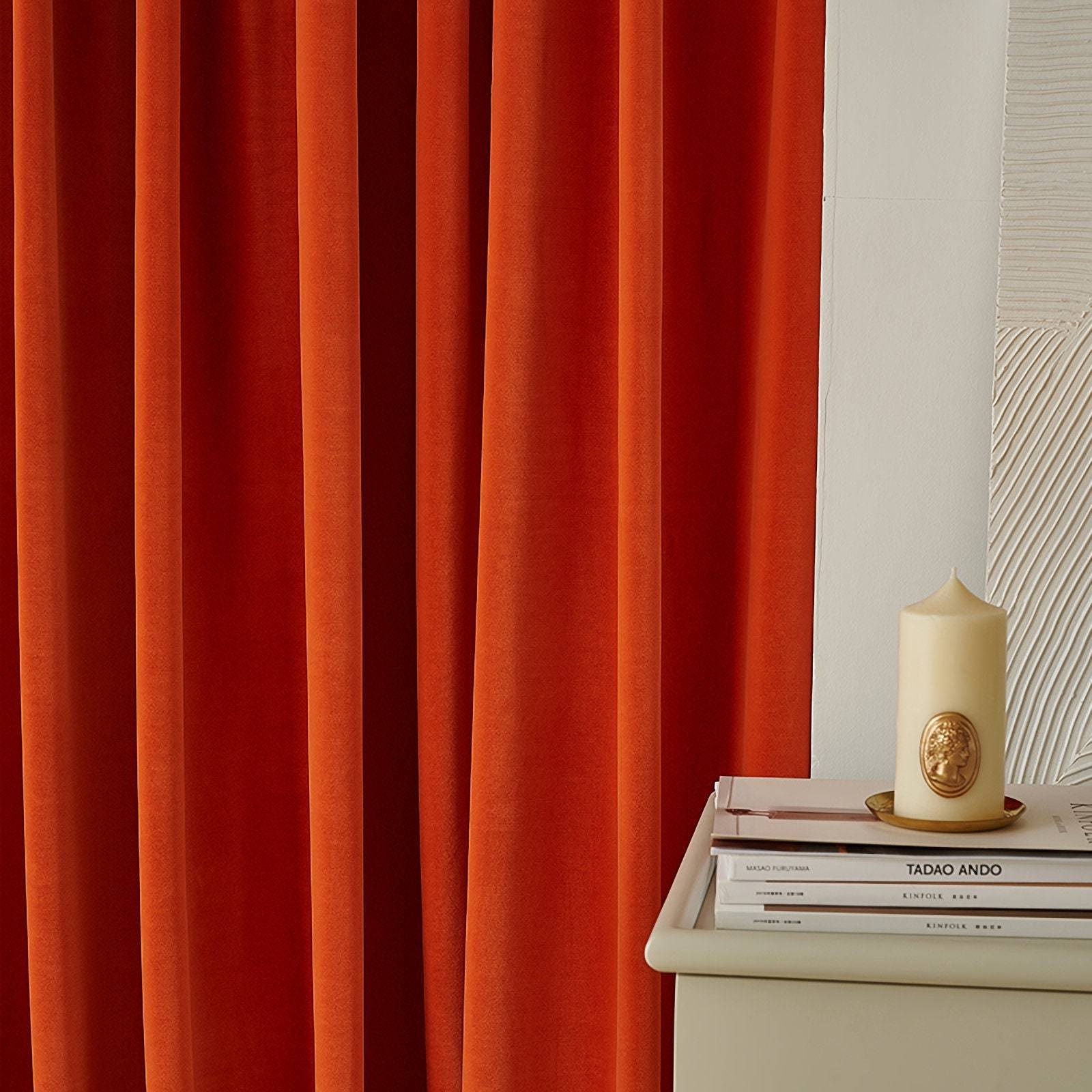 Custom Extra-long Opulent Bright Orange Luxury Grommet Window Velvet Curtains for Bedroom and Living Room