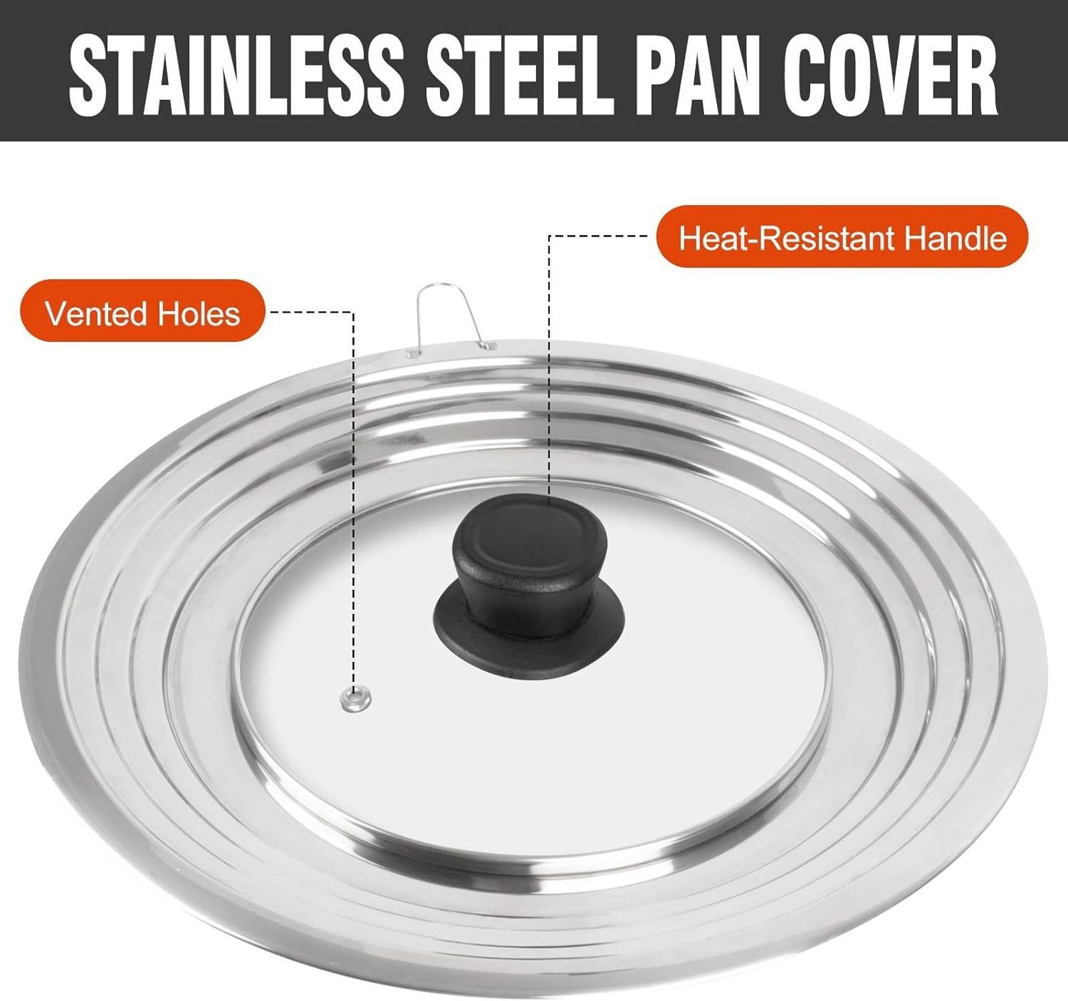 Large Universal Stainless Steel Pan Glass Cover Fits 6-7-8 Inch Cookware Replacement Pots Pans Skillets Frying Pan