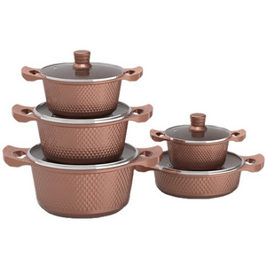 2021 new launch 10pcs pink small diamond shape die cast aluminum nonstick stock pot with lids casserole cookware set