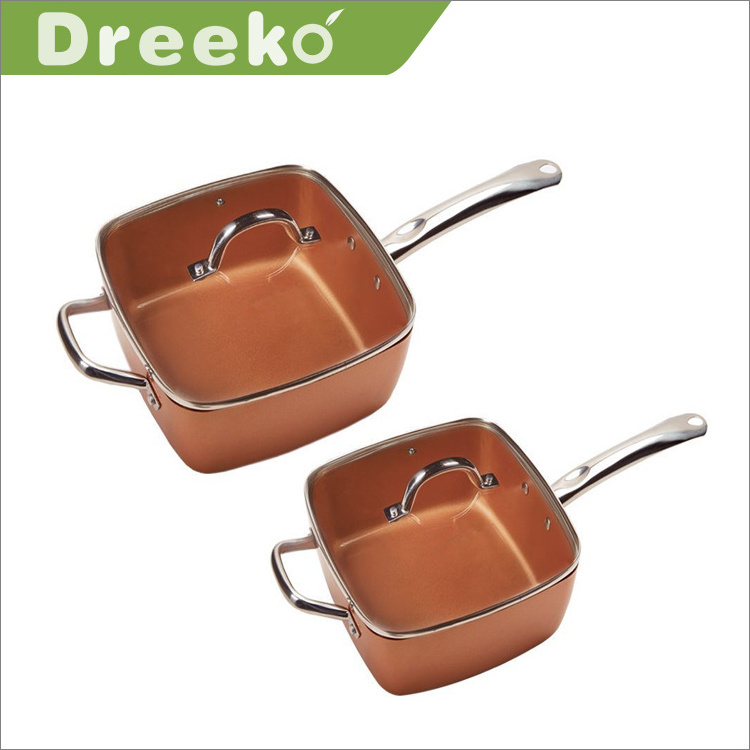 Hot selling nonstick aluminum ceramic coating stainless steel handle square pot cookware