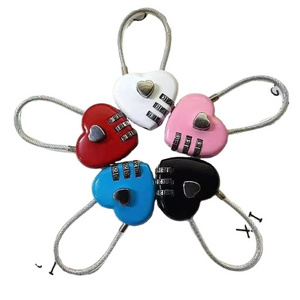 Resettable combination 3-digit digital padlock travel bag safety heart-shaped steel wire rope password lock