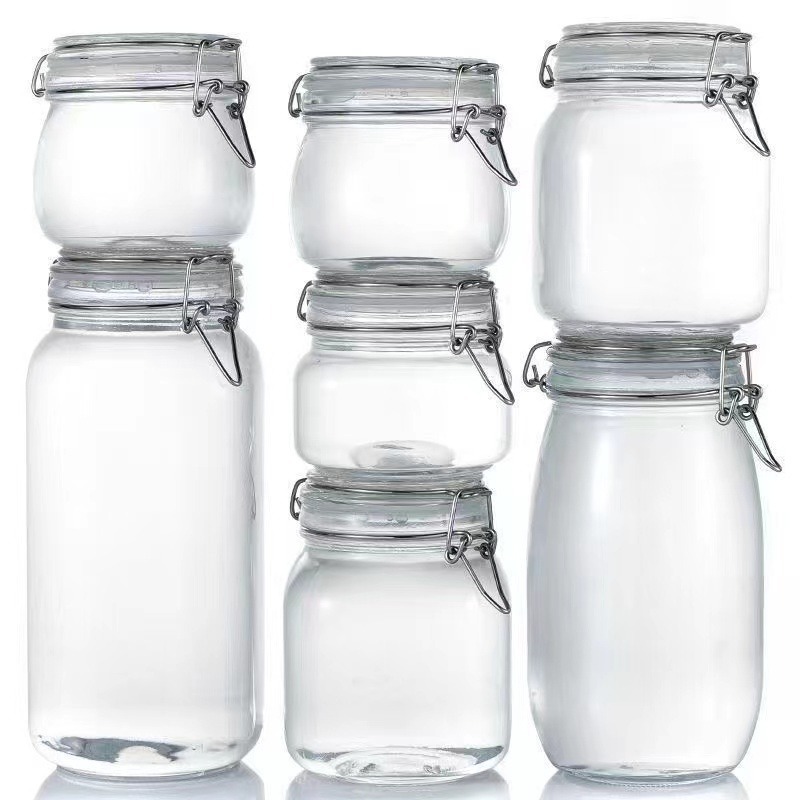 Various Size wholesale sealed glass storage jars with swing top clip lid