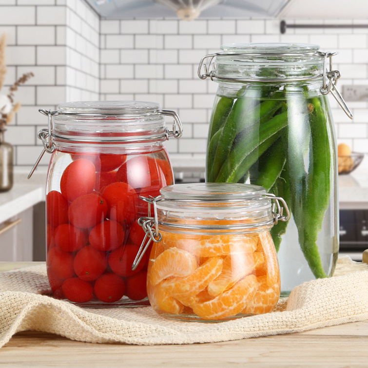 Various Size wholesale sealed glass storage jars with swing top clip lid