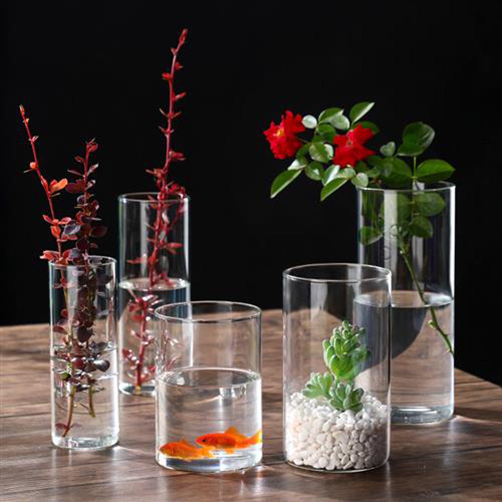 Cylinder glass vases transparent clear crystal vase flowers hydroponic green plant home decoration glass bottle ornaments