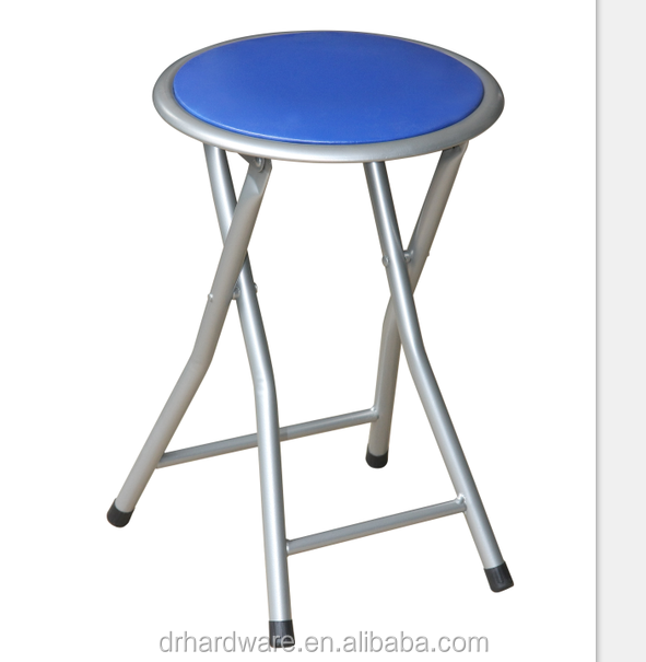 Metal round folding stool with cushion seat