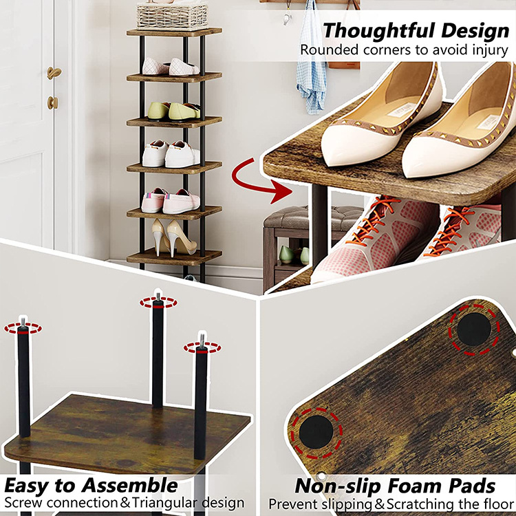 Modern free standing shoe tower shoe rack 7-layer vertical storage rack Narrow metal ultra-thin rack