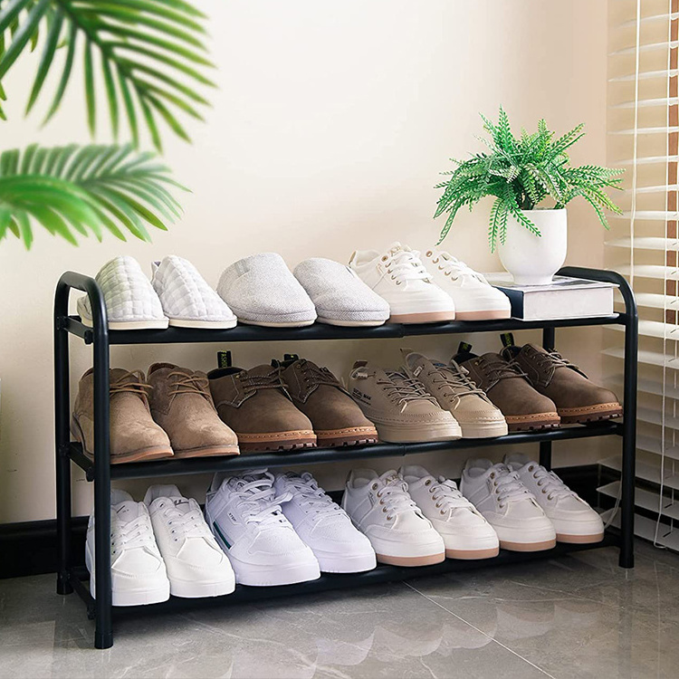 Adjustable shoe rack storage organizer Heavy metal free standing shoe rack 3 layer expandable shoe rack