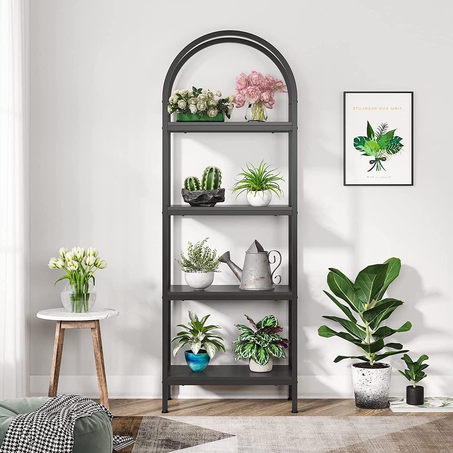 Freestanding Display Rack Tall Shelving Unit for Office Wood Bookcase Storage Shelves with Metal Frame 4-Tier Open Bookshelf