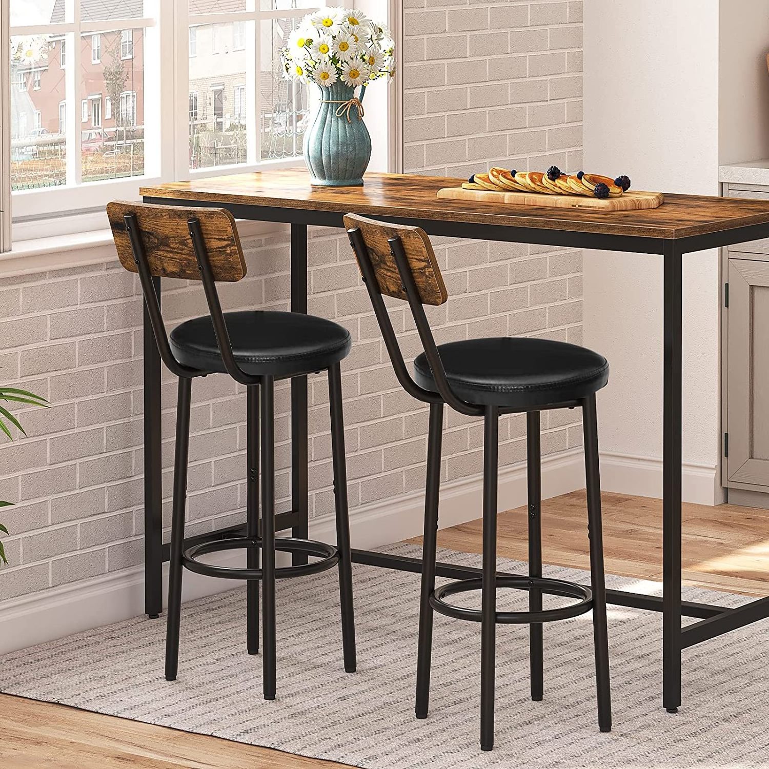 Vintage Bar Stools With Swivel Padded Seat Bistro Dining Kitchen Pub Chair