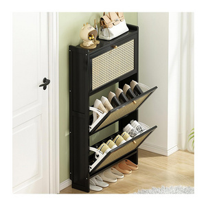 Hidden tipping bucket shoe cabinet multi-layer storage rattan shoe rack