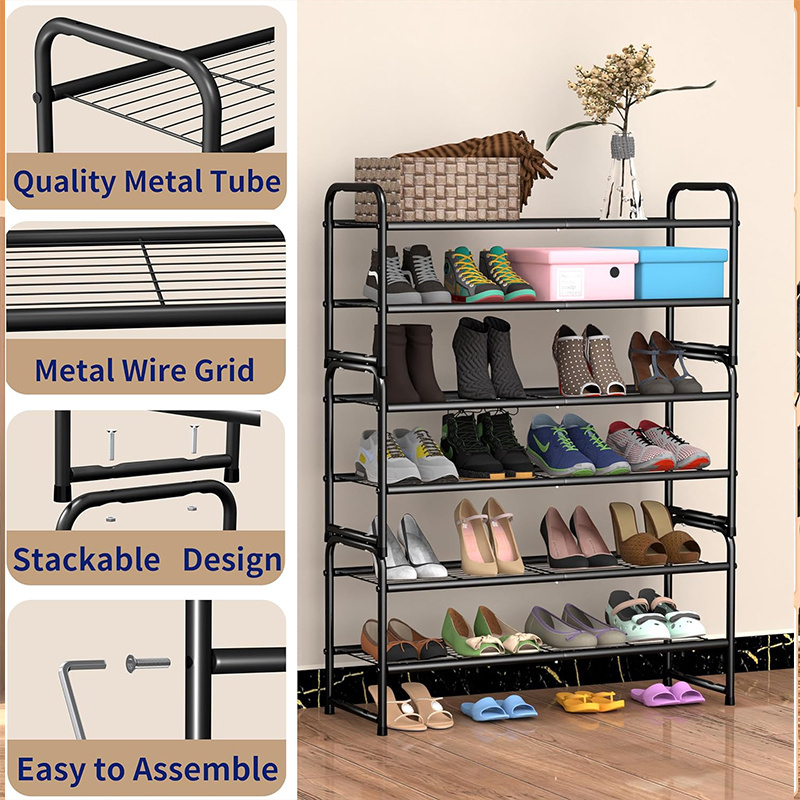 Stackable design with metal connectors Shoe Rack 4 Tier Shoe Rack for Closet Stackable Shoe Storage Shelf