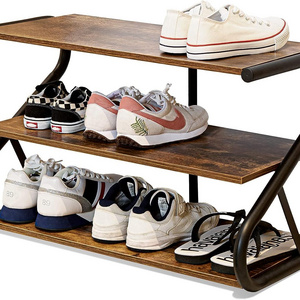 Modern Wooden Shoe Rack with Durable Z Shape Metal Shelves Design for Hallway