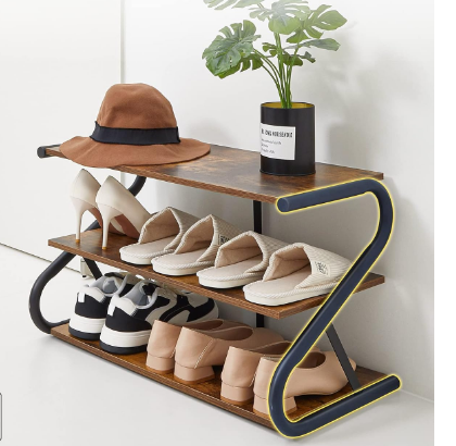 Modern Wooden Shoe Rack with Durable Z Shape Metal Shelves Design for Hallway