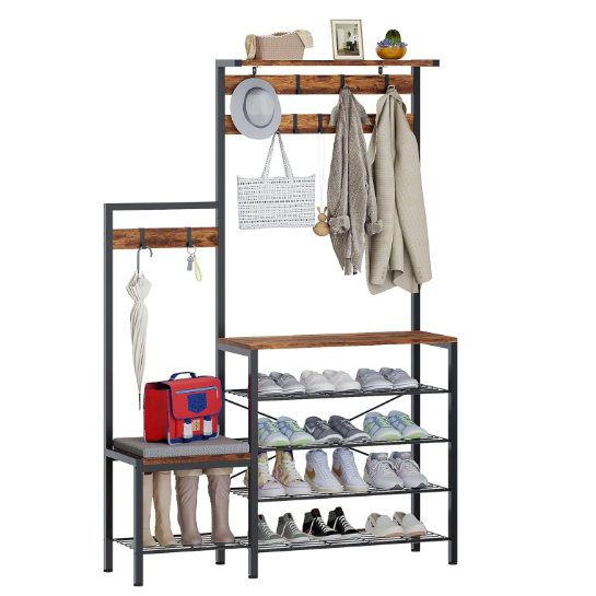 5-Tier Entryway Freestanding Shoe Bench Coat Rack with Shelf