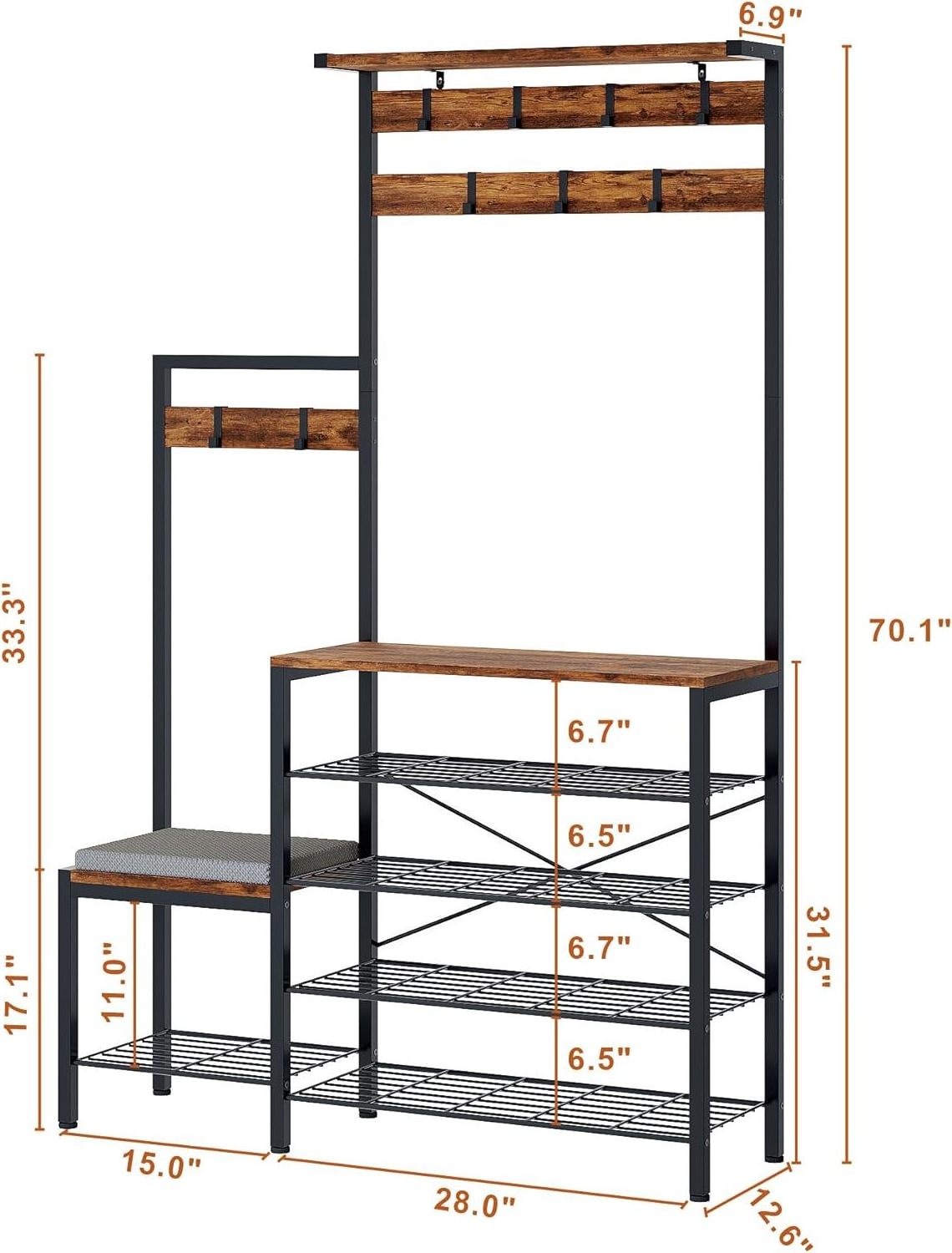 5-Tier Entryway Freestanding Shoe Bench Coat Rack with Shelf