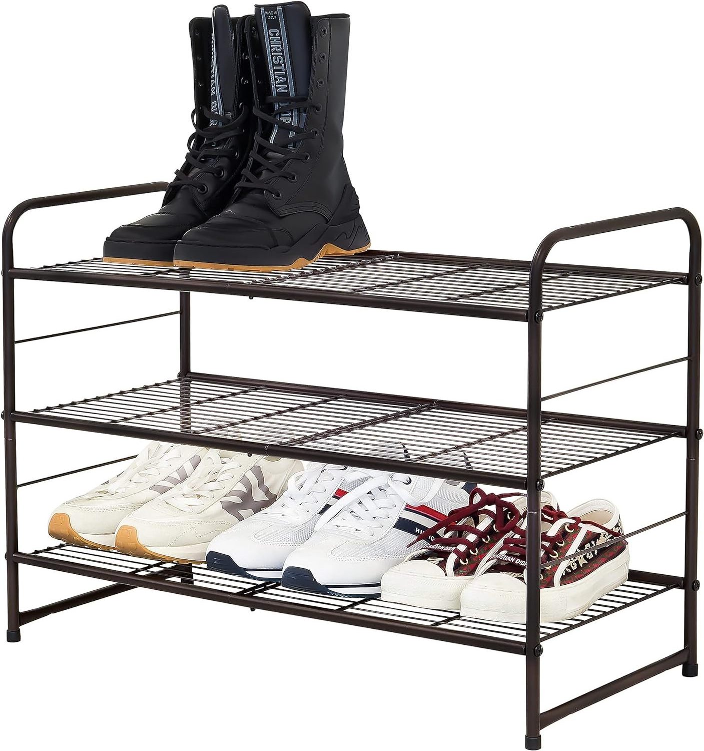 Stackable Expandable Home Black Display Shoe Rack with Metal Wire