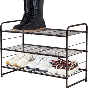 Stackable Expandable Home Black Display Shoe Rack with Metal Wire